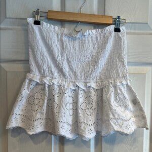 Elegant White Eyelet Ruffle Top with Removable Straps